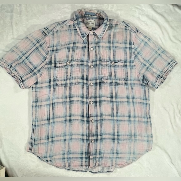 True Grit Other - True Grit Men's Short Sleeve Gauze Button Down Shirt Pink Blue Plaid Size XL
